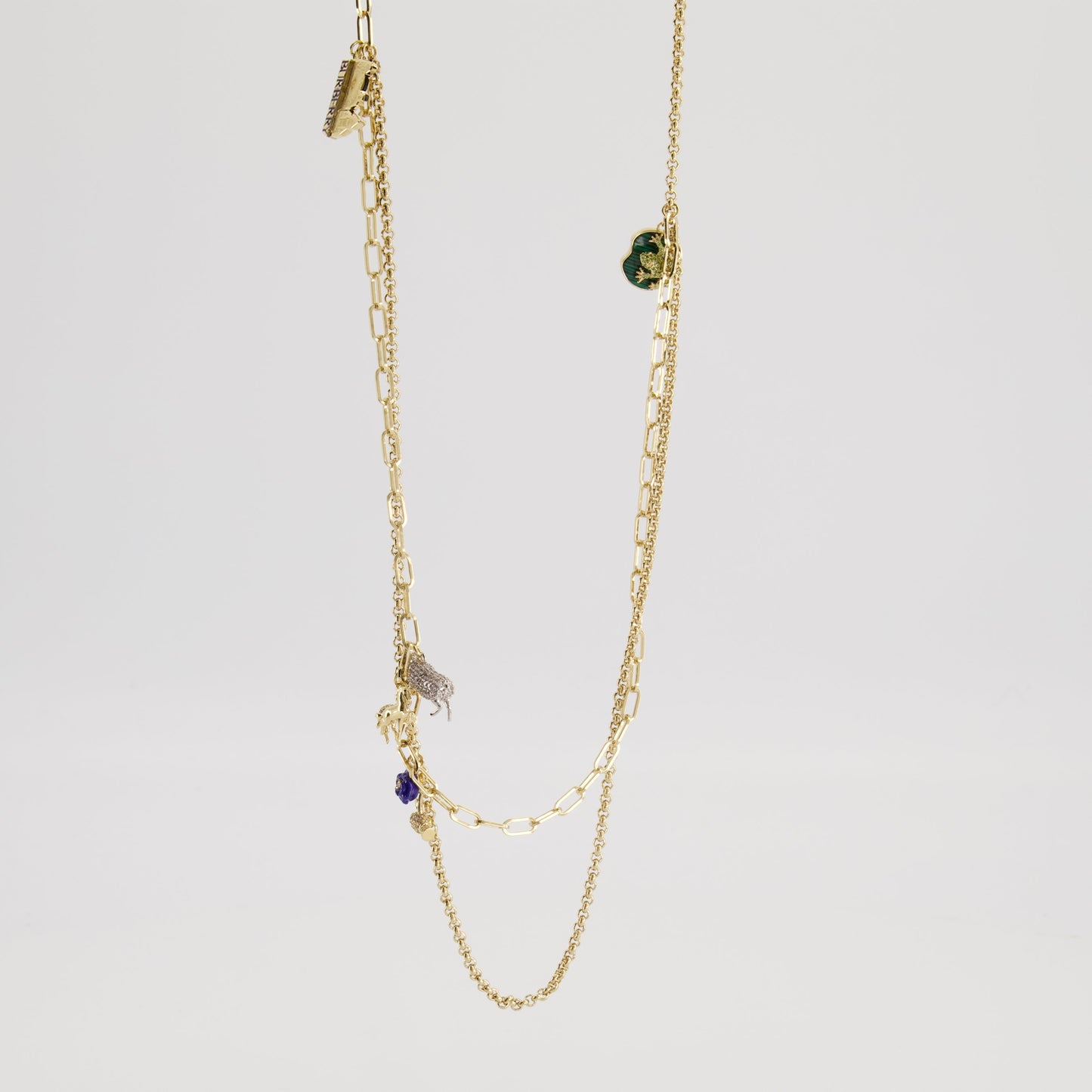 Layered Charm Chain Necklace with Gem Accent