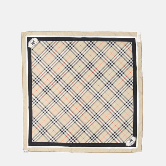 Check Silk Scarf with Contrast Border