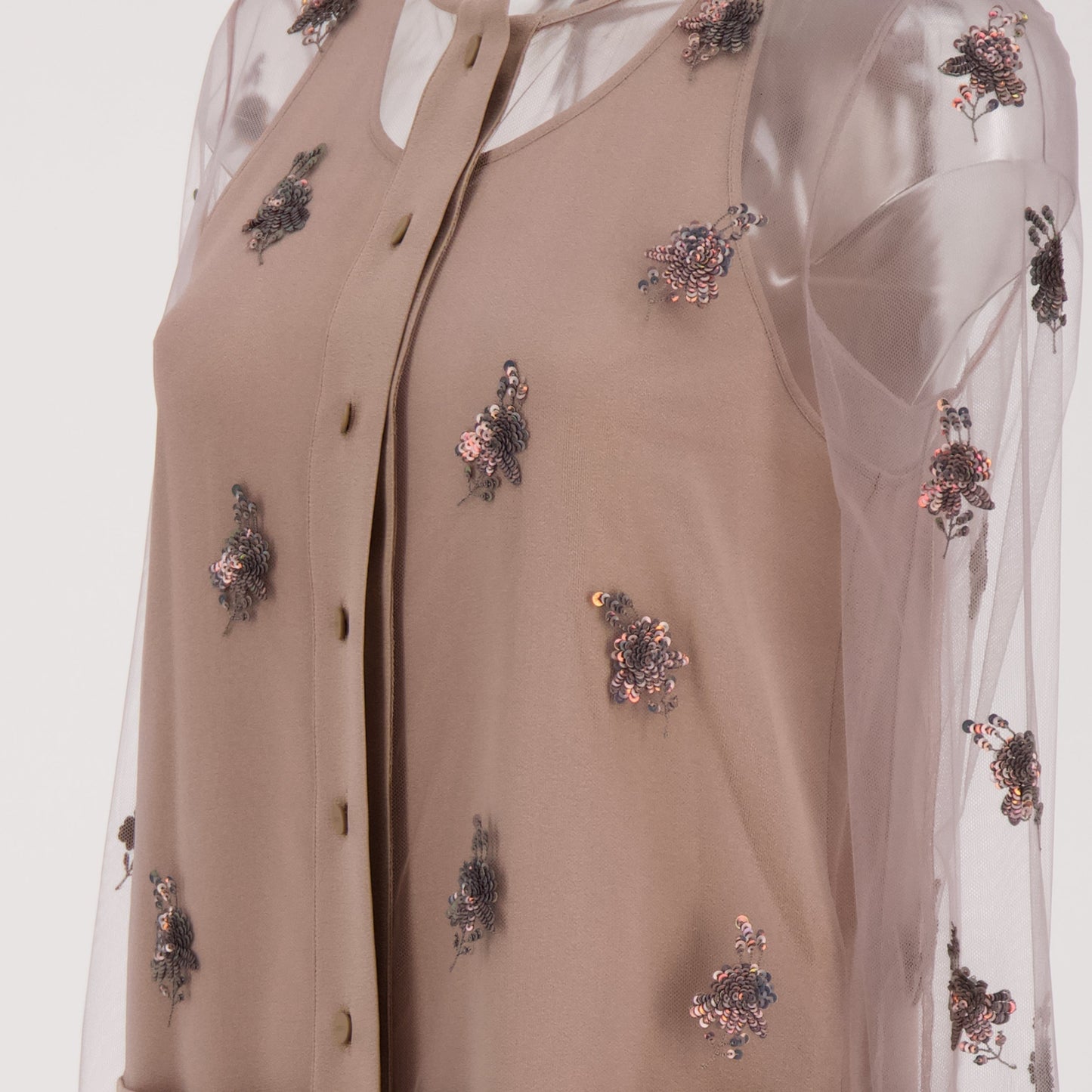 Embellished Sheer Overlay Shirt Dress