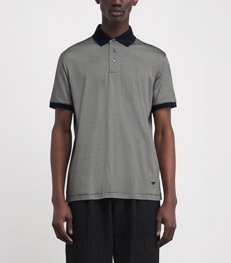 Lyocell-Cotton Micro Print Polo Shirt