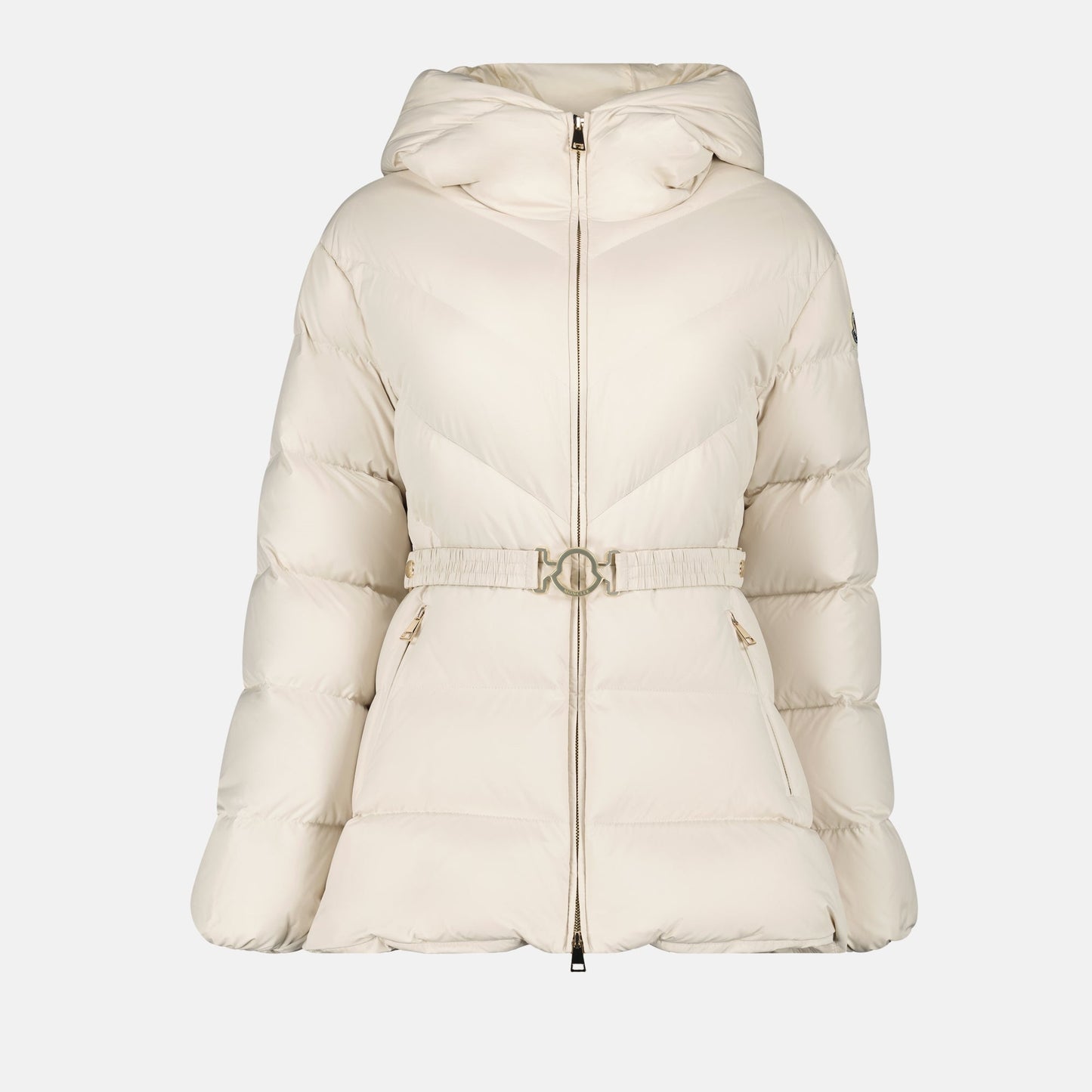 Cream Belted Hooded Puffer Jacket