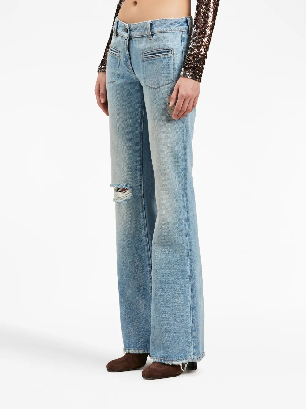 Distressed Flared Denim Jeans