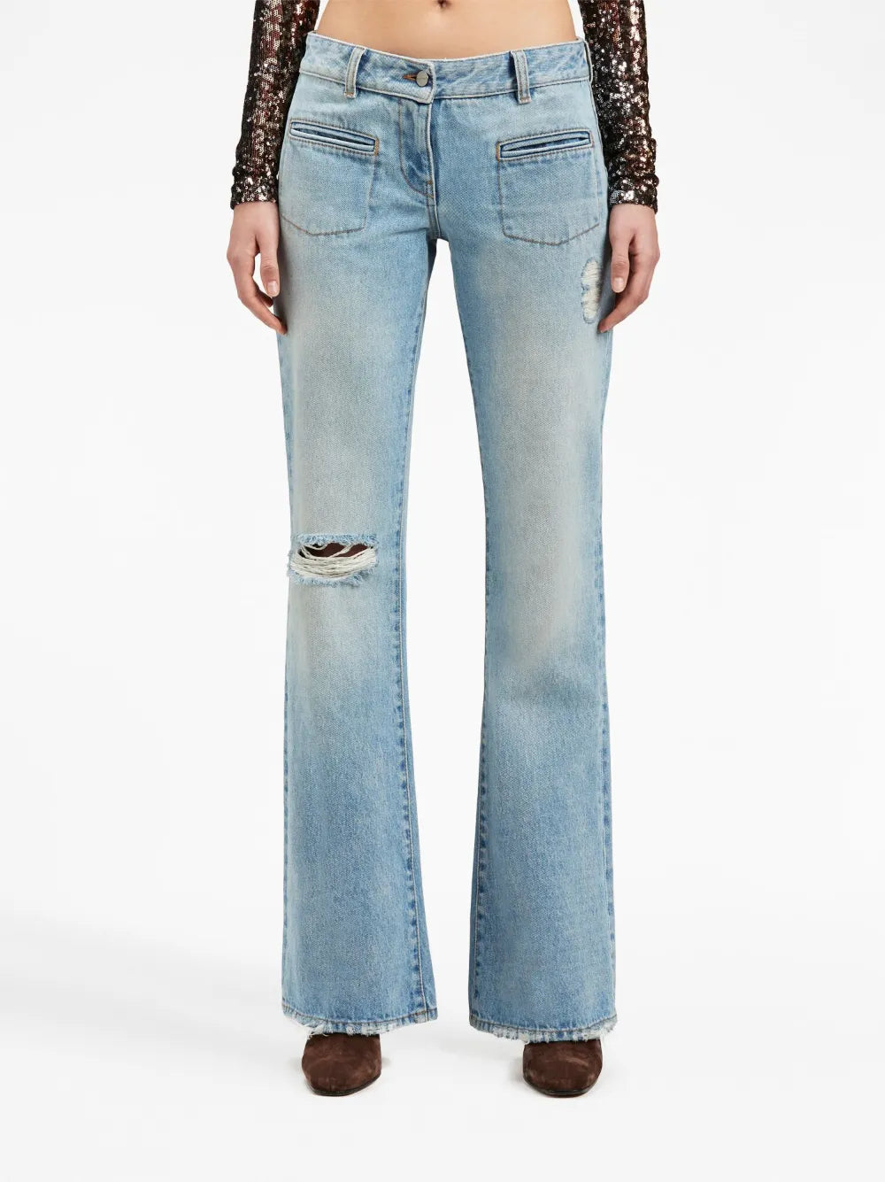 Distressed Flared Denim Jeans