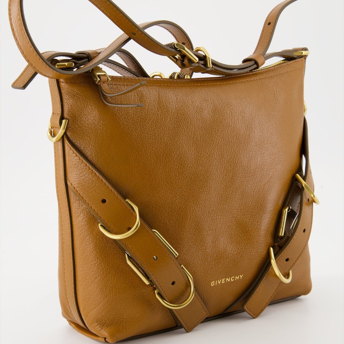 Tan Leather Shoulder Bag with Strap Detail