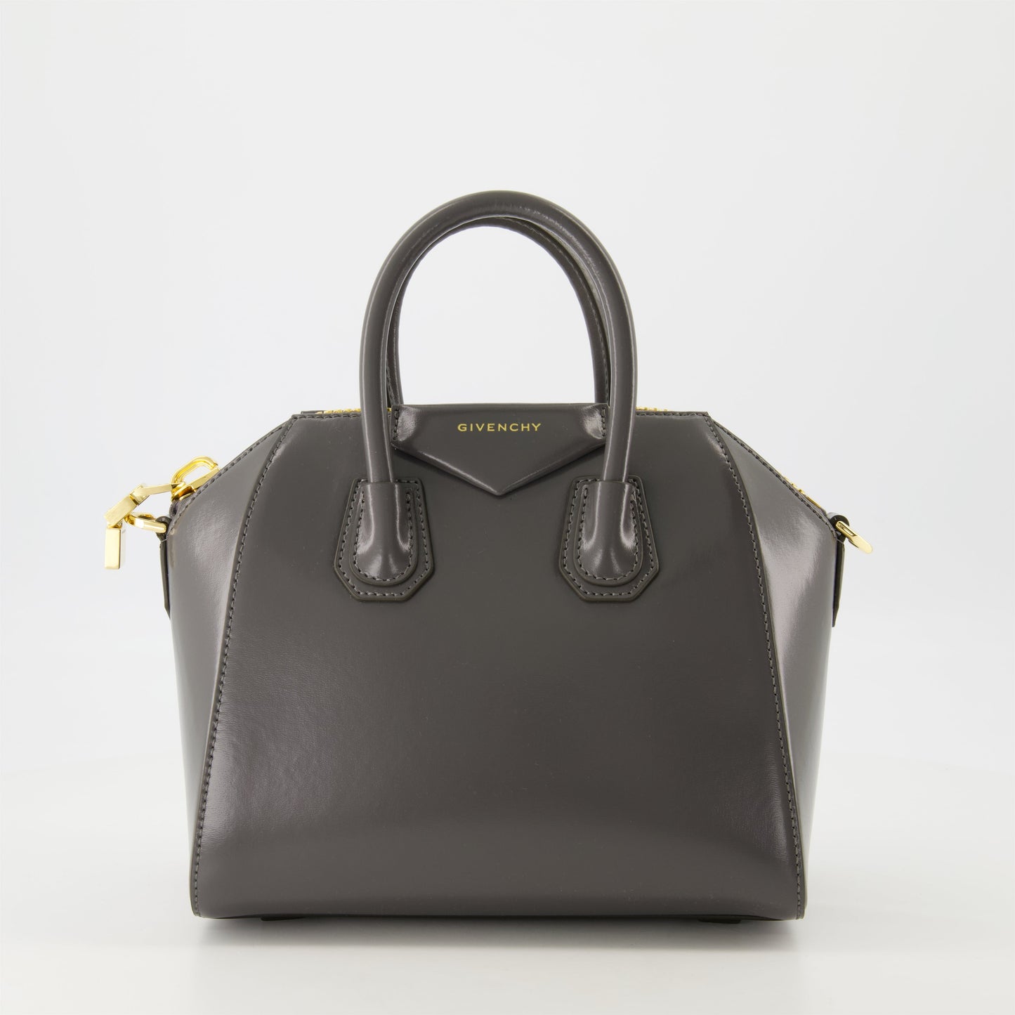 Grey Leather Antigona Mini Top Handle Bag