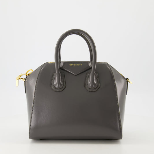 Grey Leather Antigona Mini Top Handle Bag