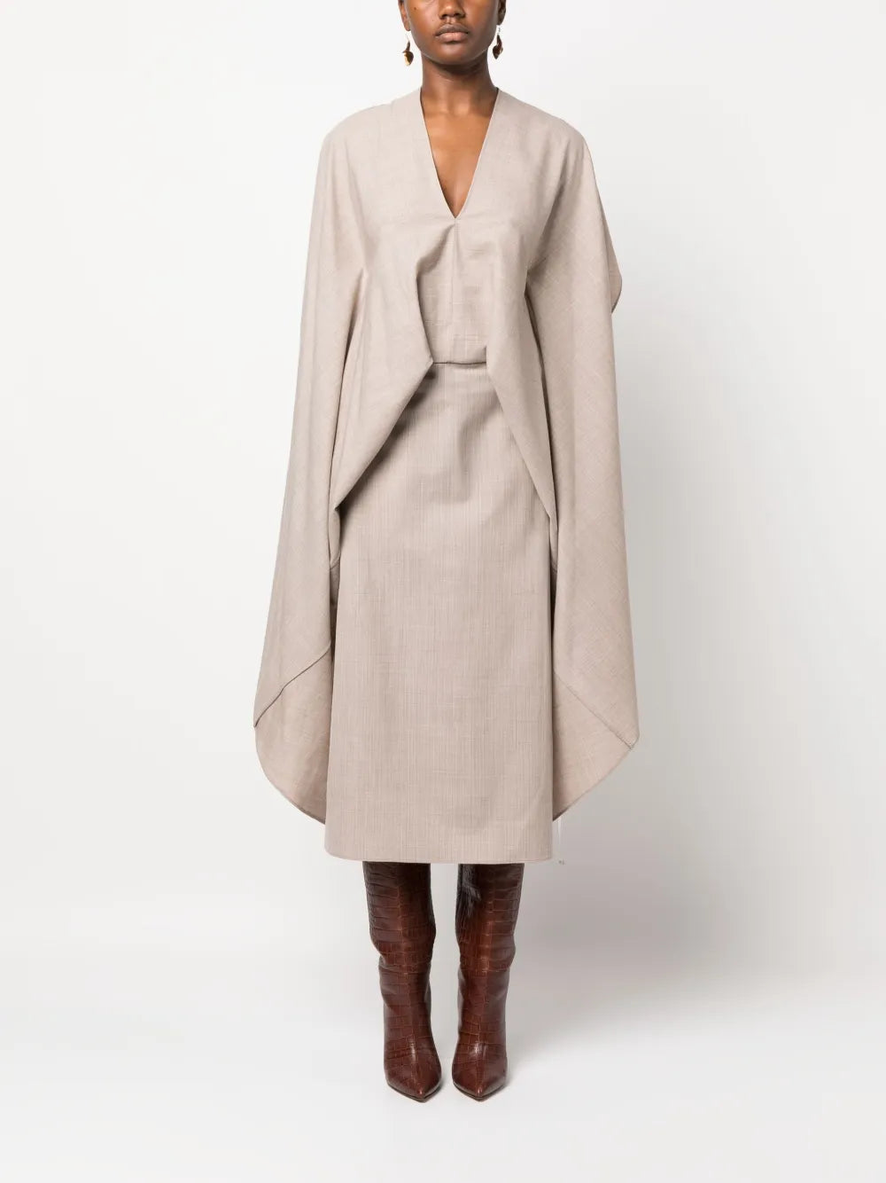 Draped Cape-Style Midi Dress