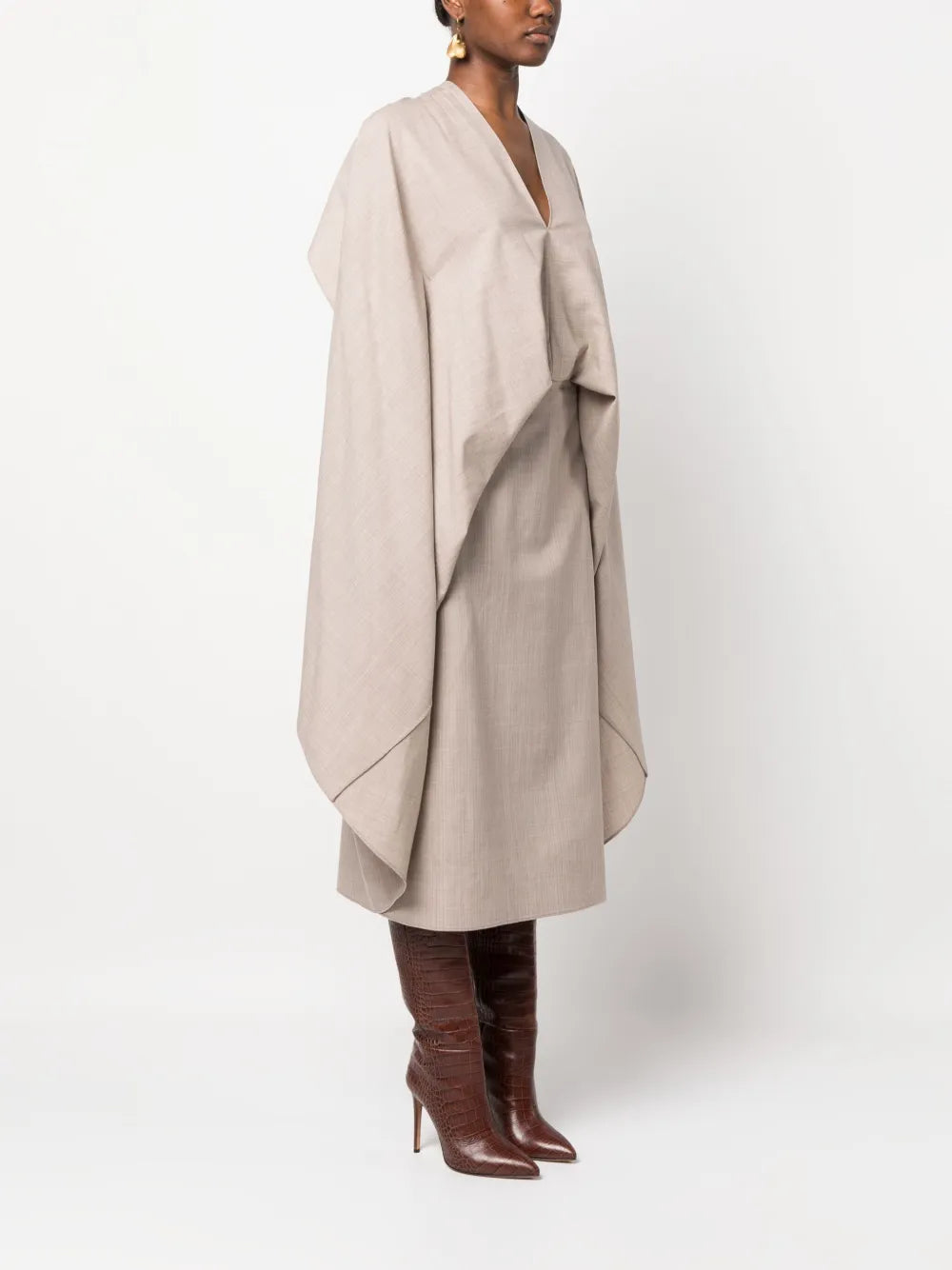 Draped Cape-Style Midi Dress