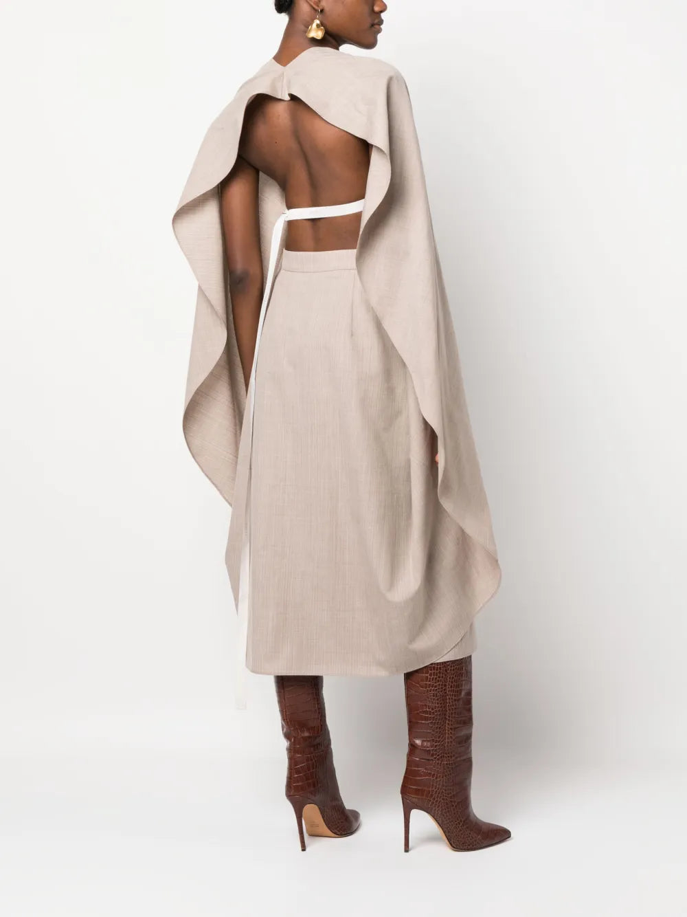 Draped Cape-Style Midi Dress