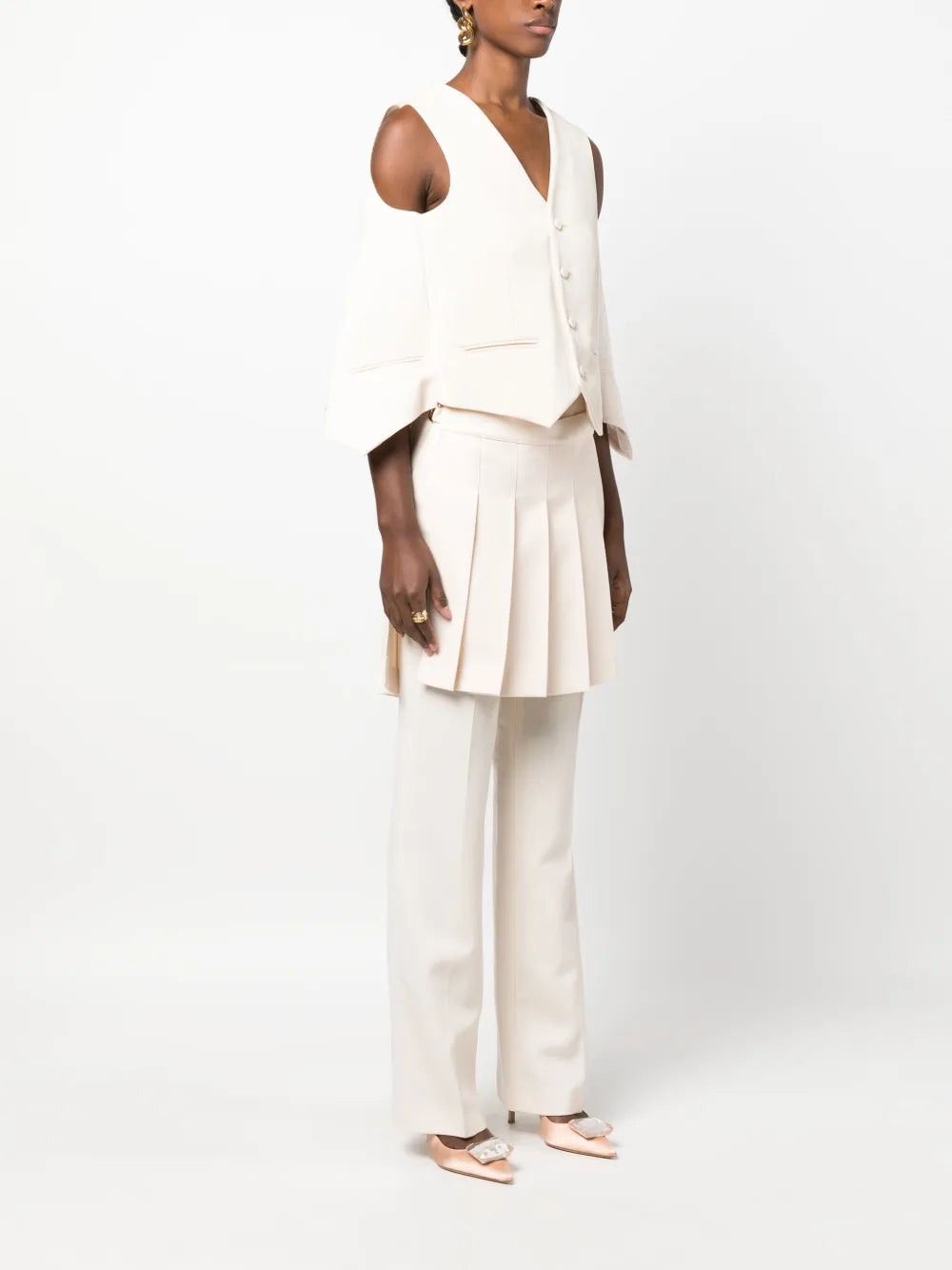 Ivory Draped Tailored Waistcoat