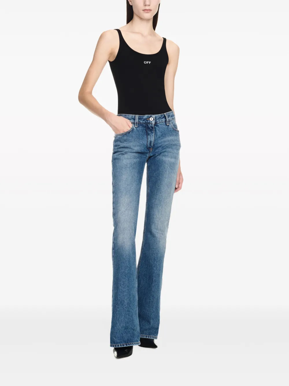 Vintage-Wash Flared Denim Jeans