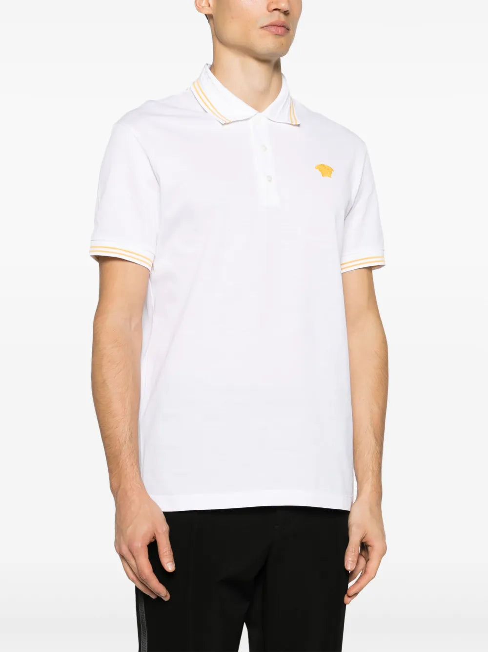 Versace White Polo Shirt with Yellow Medusa Embroidery