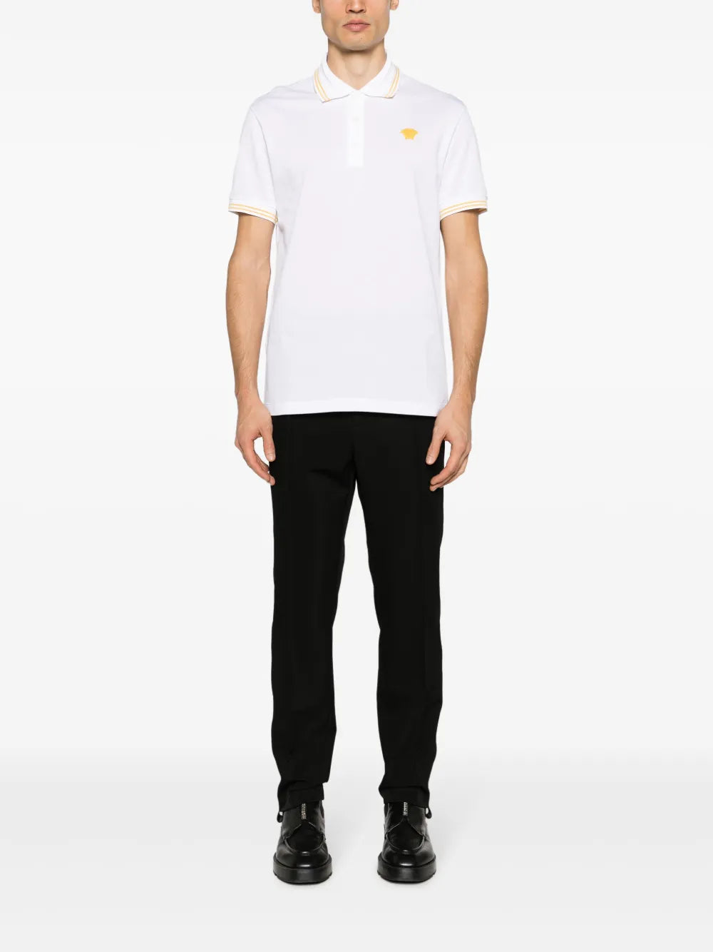 Versace White Polo Shirt with Yellow Medusa Embroidery
