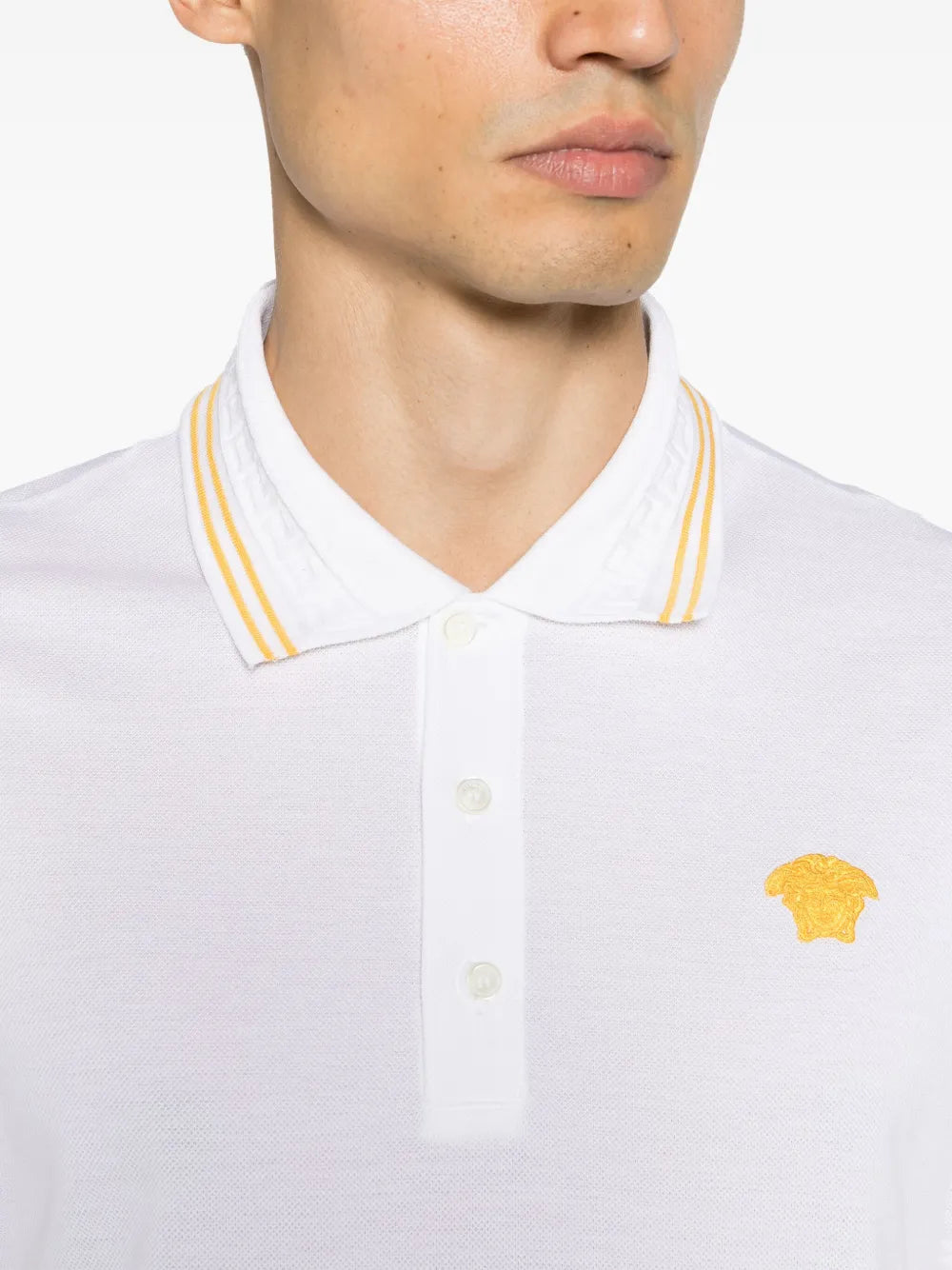 Versace White Polo Shirt with Yellow Medusa Embroidery