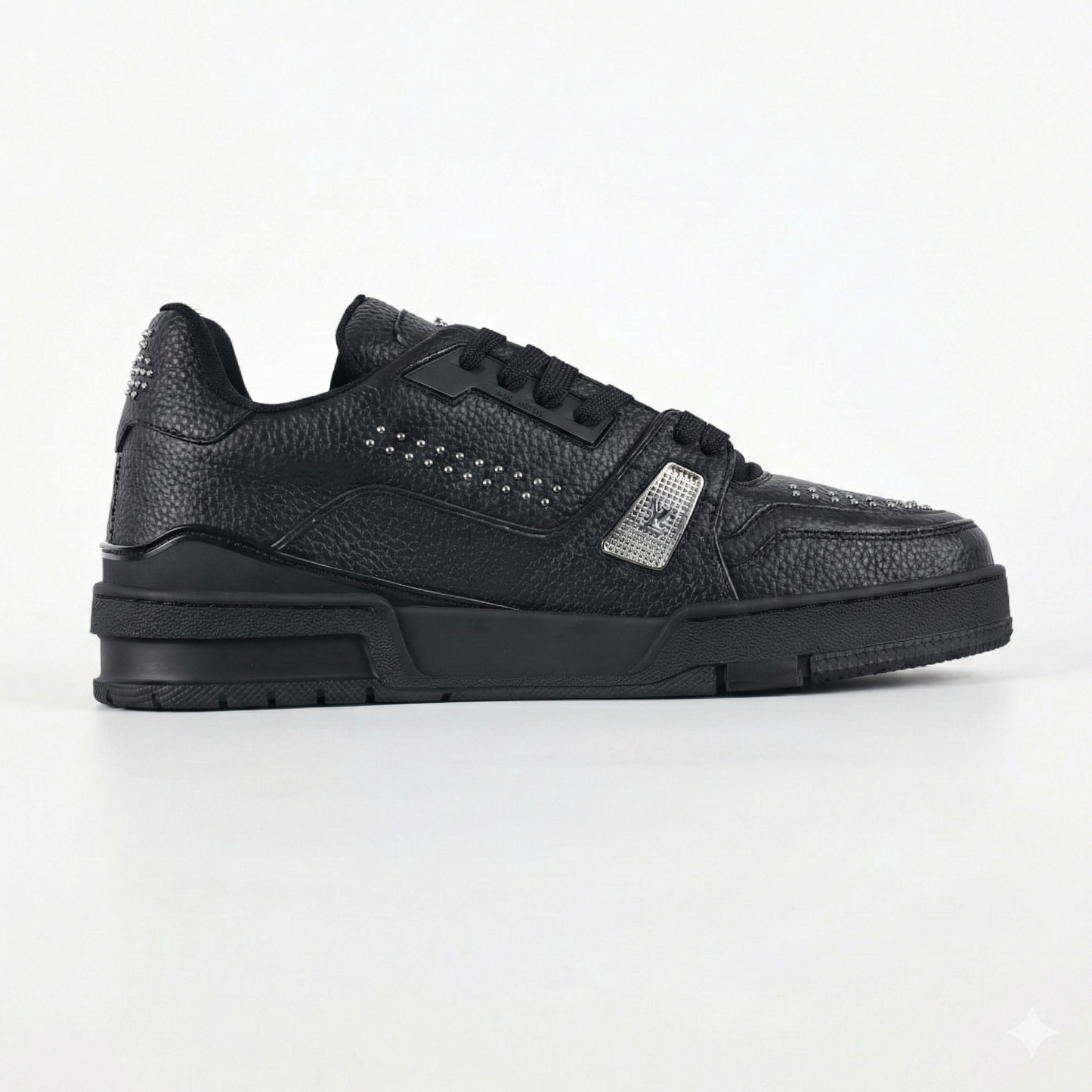 LV Black Leather Studded Low-Top Sneakers