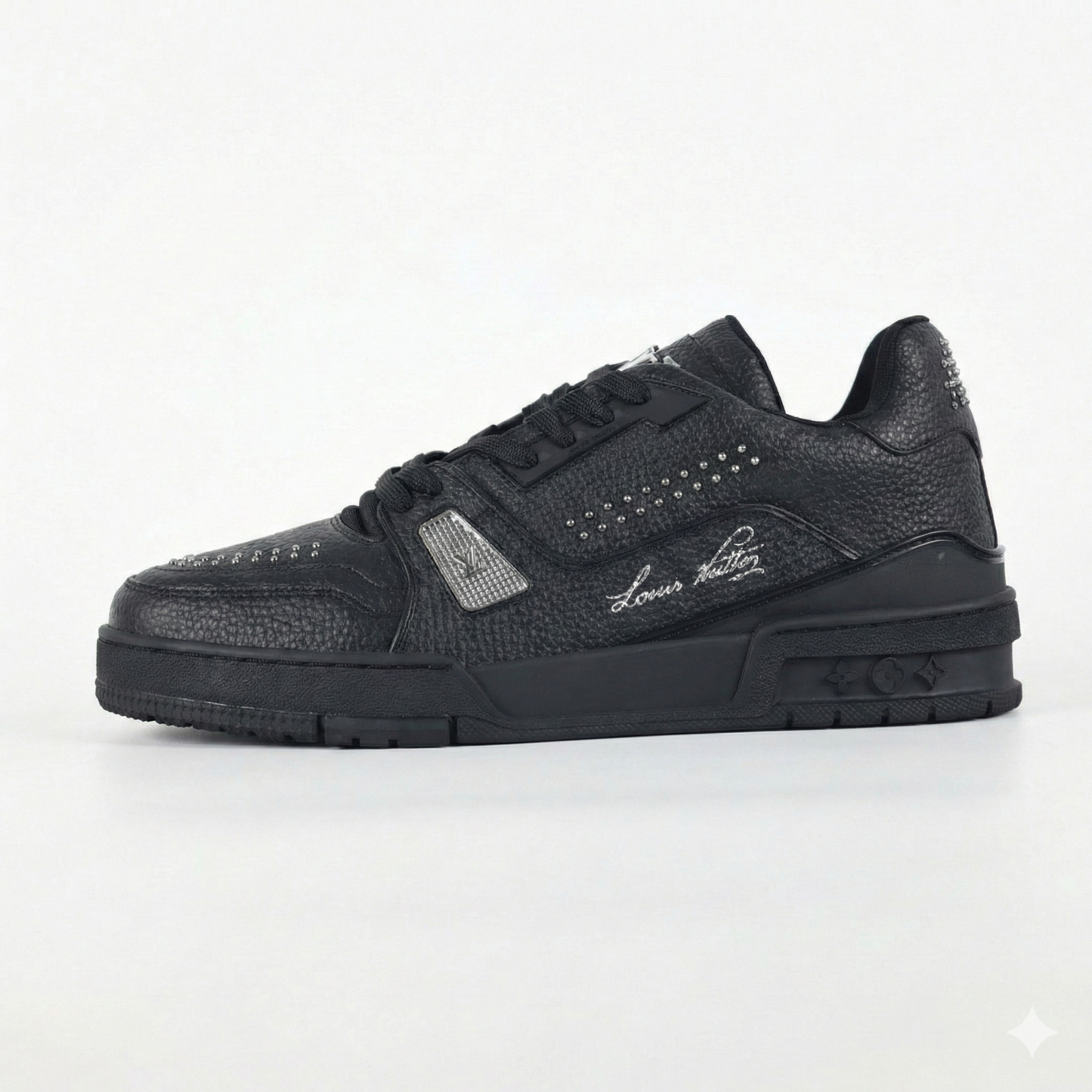 LV Black Leather Studded Low-Top Sneakers
