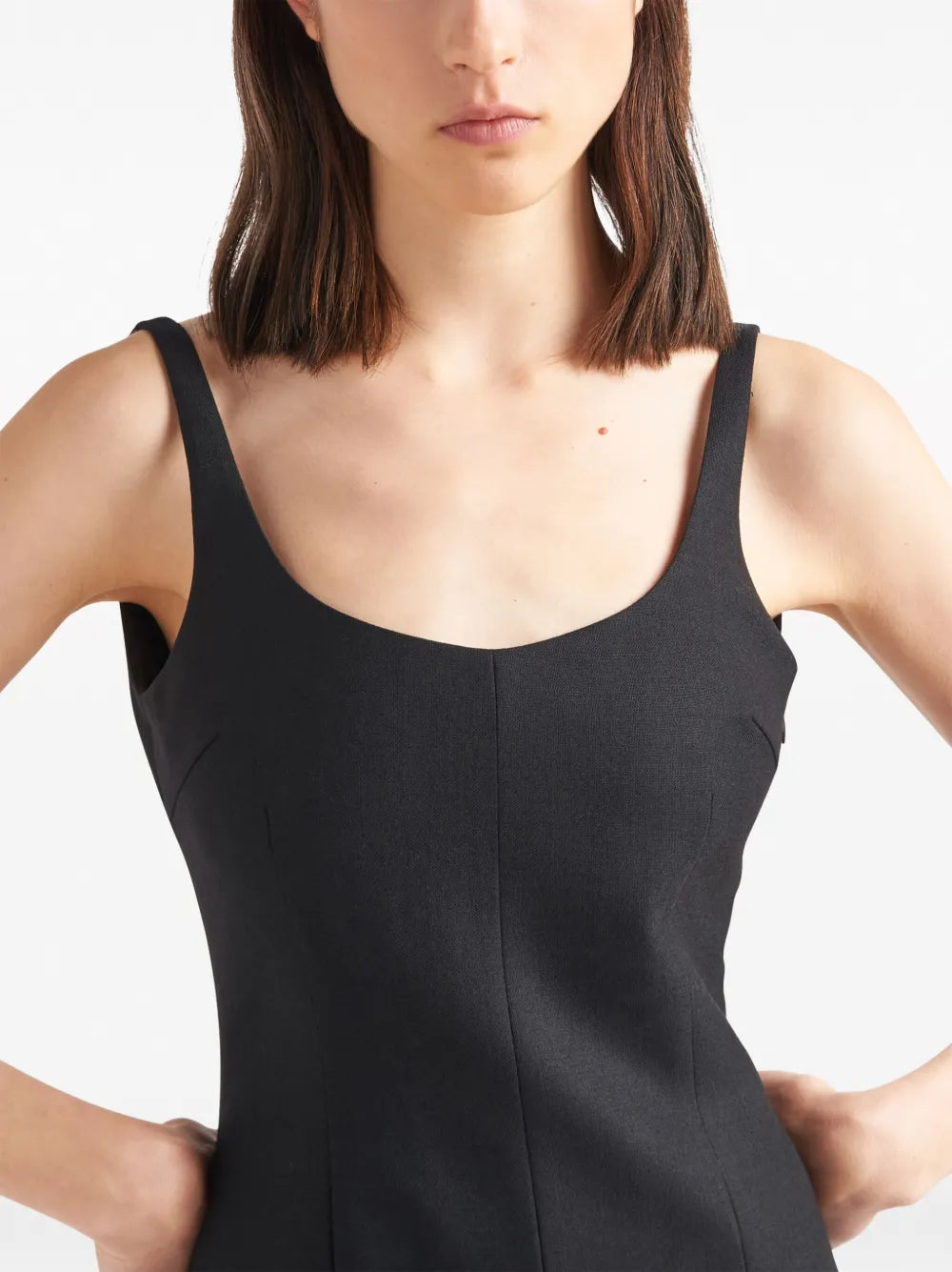 Structured Mini Dress with Sheer Hem