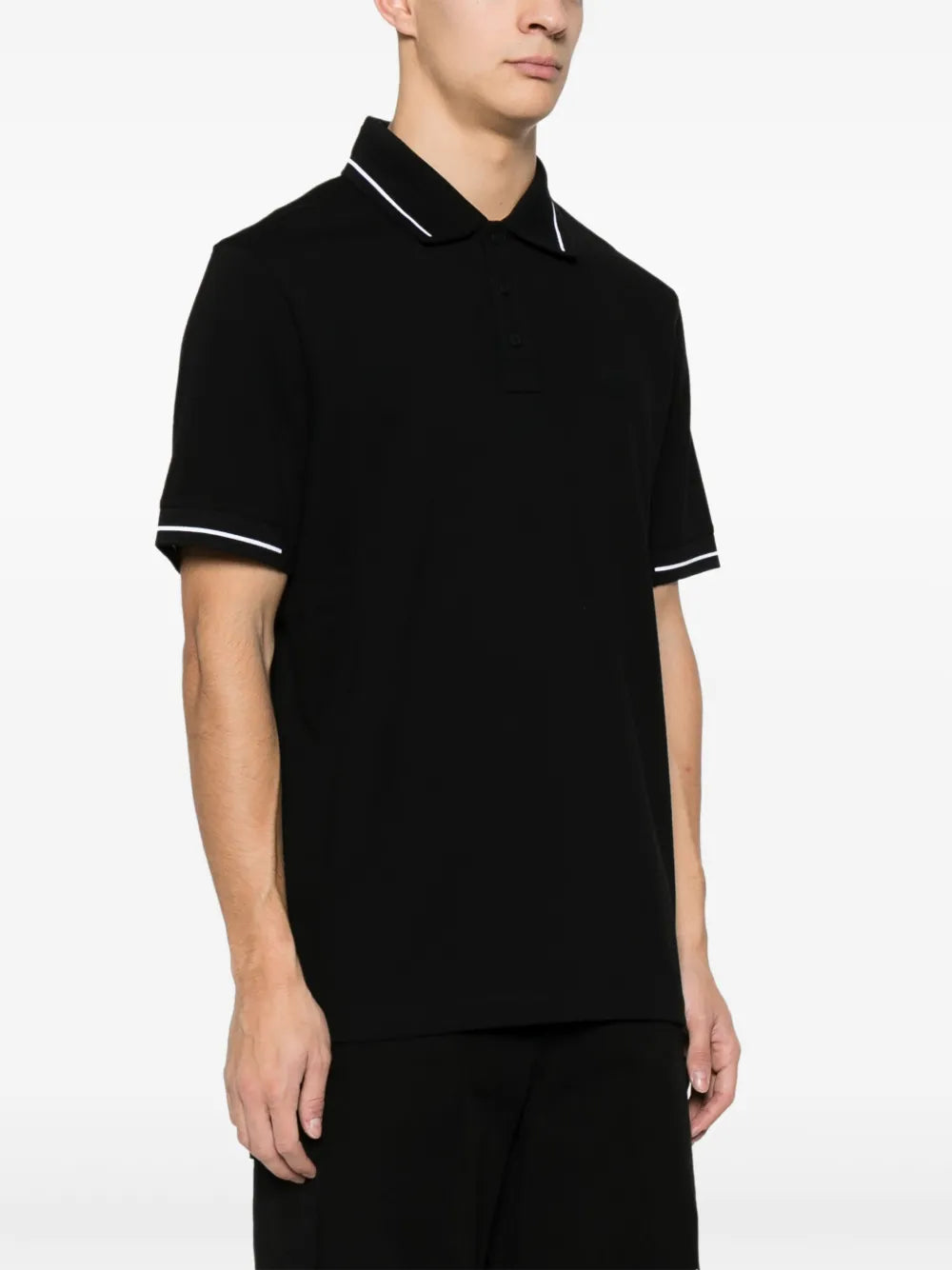 Moncler Black Polo Shirt with Tonal Logo and Contrast Trim