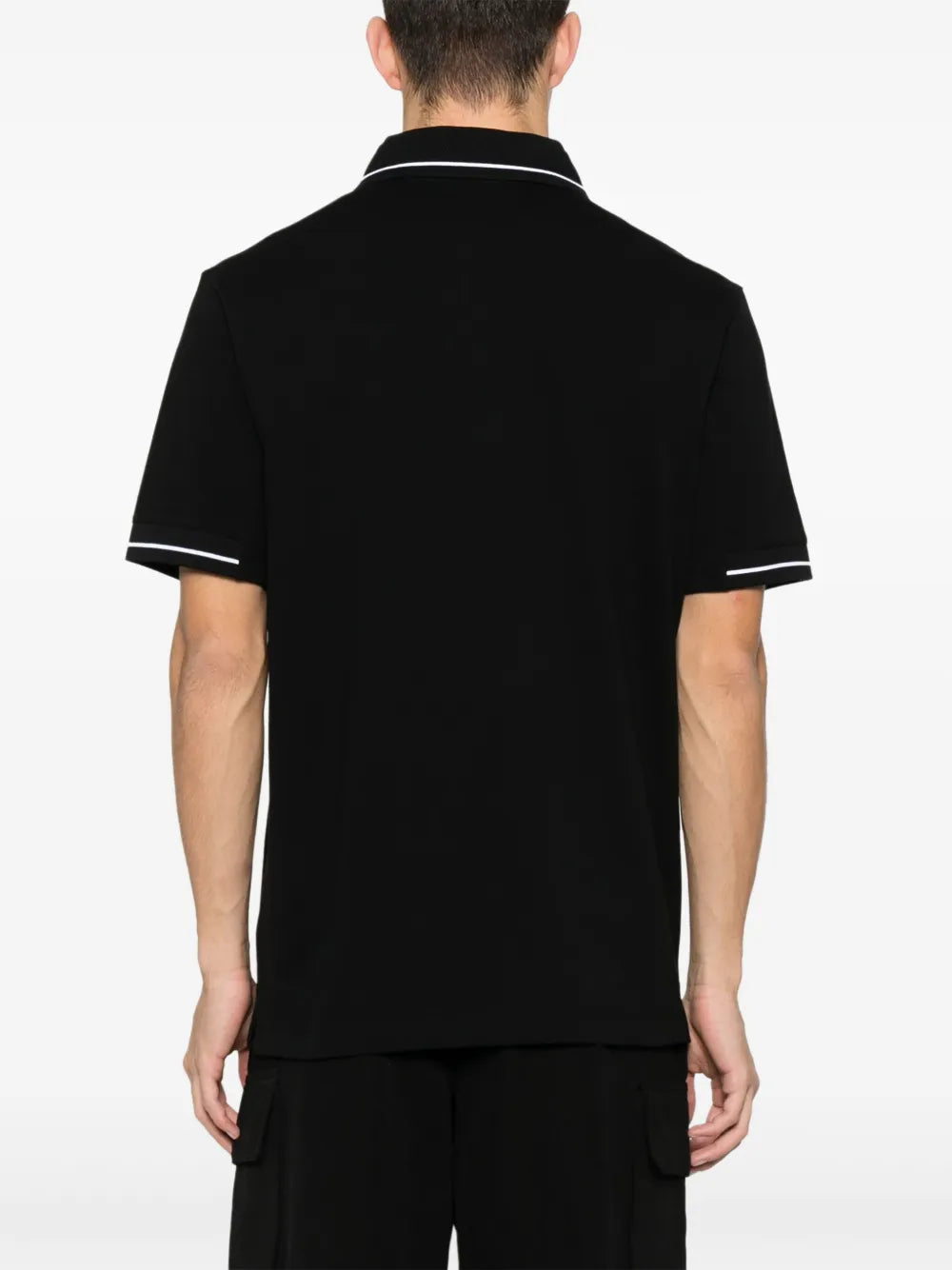 Moncler Black Polo Shirt with Tonal Logo and Contrast Trim