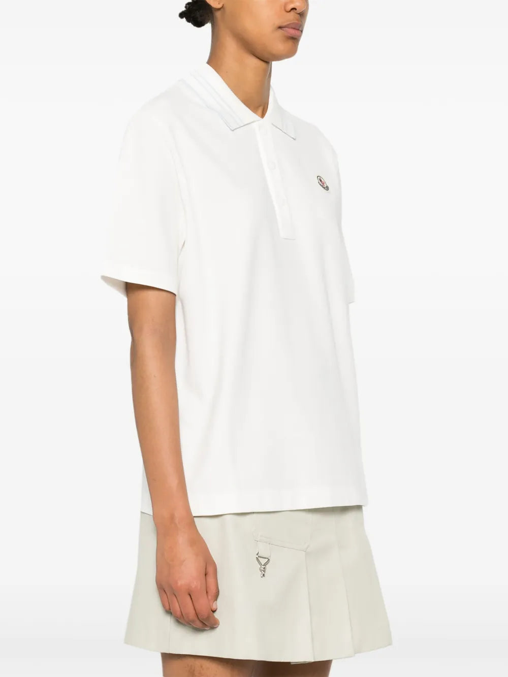 White Polo Shirt with Subtle Stripe Collar