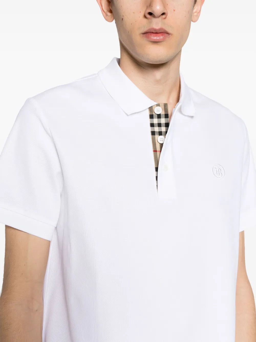 White Polo with Check Placket Detail