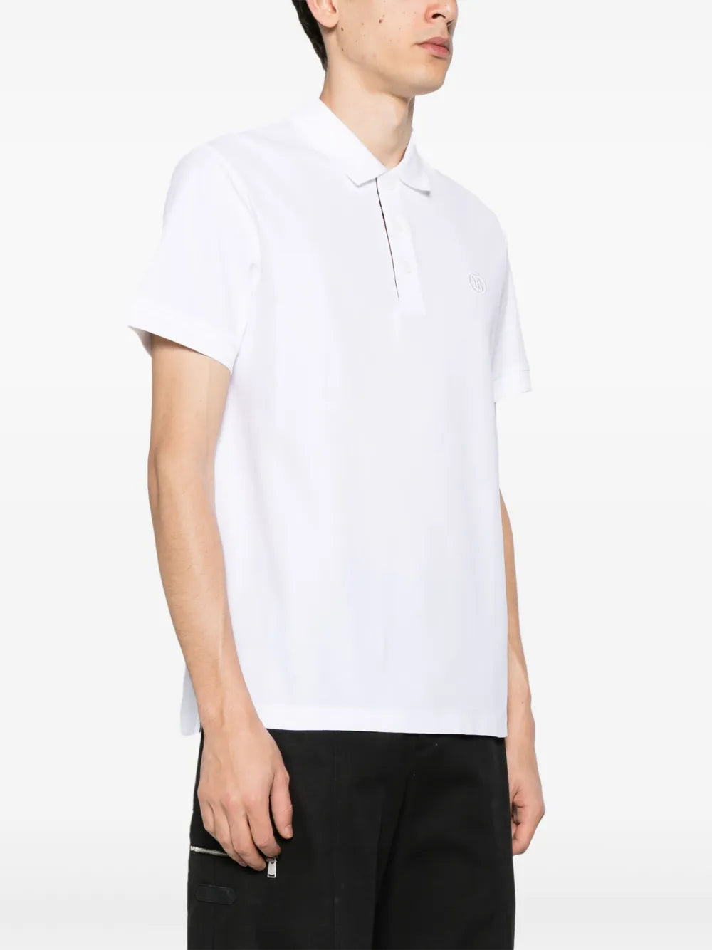 White Polo with Check Placket Detail