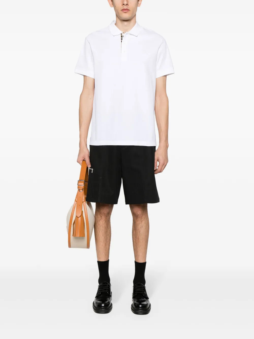 White Polo with Check Placket Detail