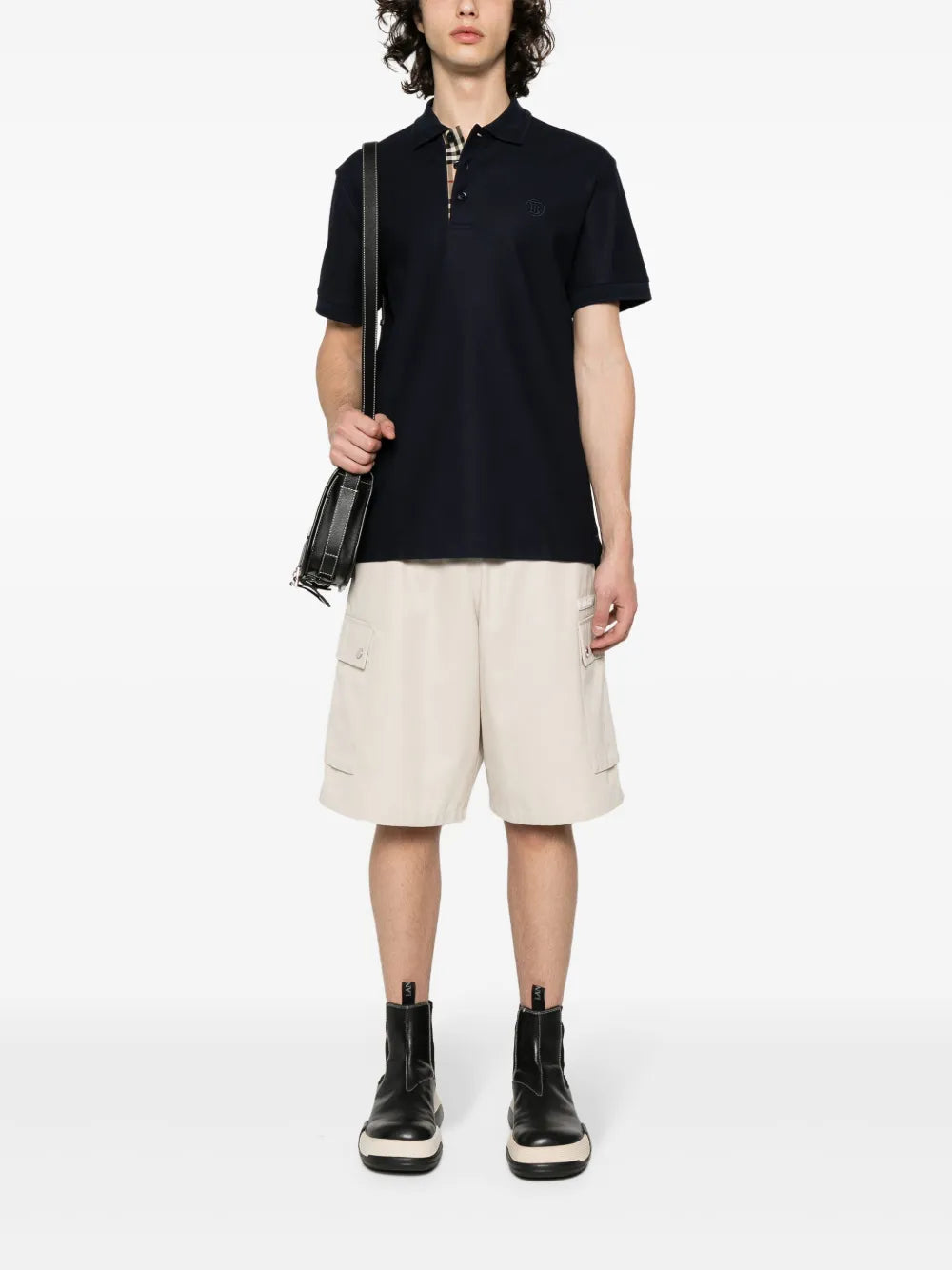 Navy Polo with Signature Check Placket