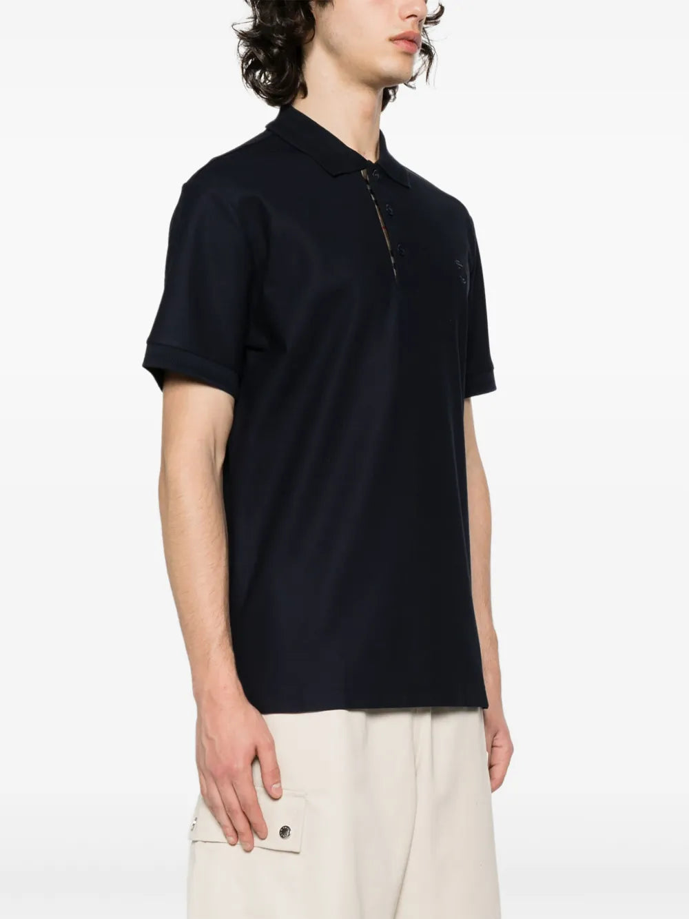 Navy Polo with Signature Check Placket