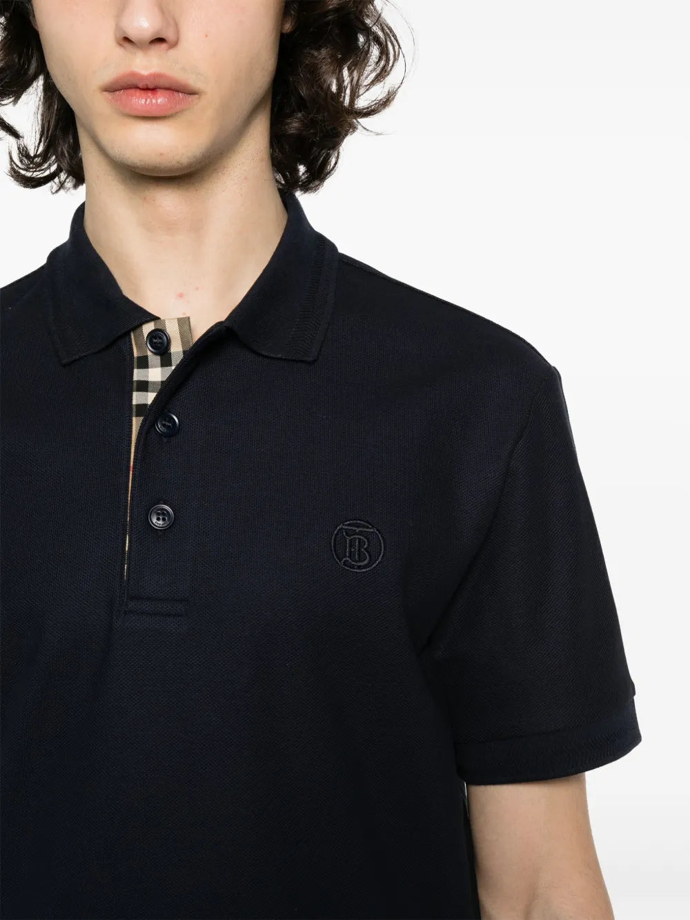 Navy Polo with Signature Check Placket