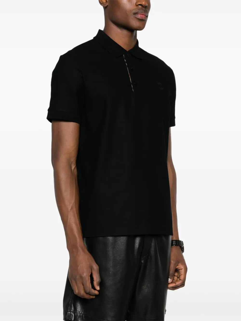 Black Polo with Check Placket Detail