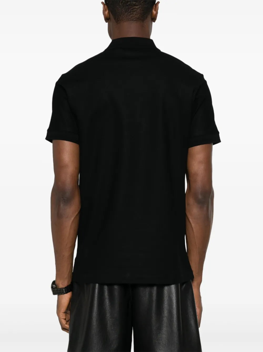 Black Polo with Check Placket Detail