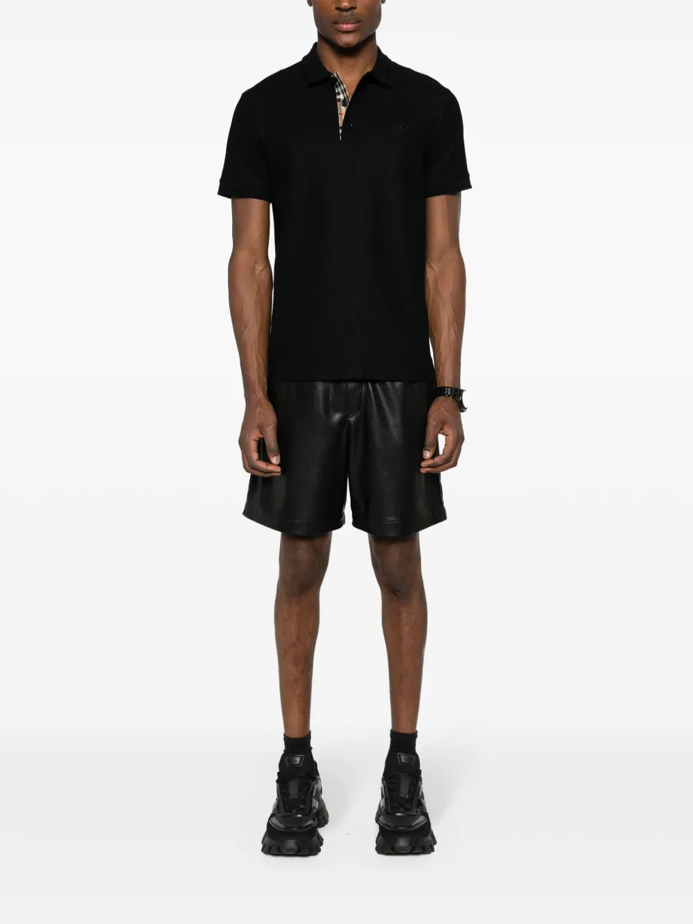 Black Polo with Check Placket Detail