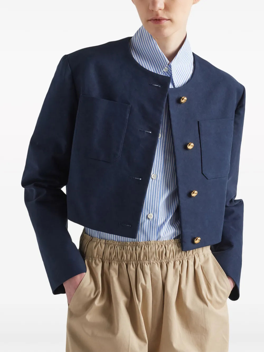 Cropped Structured Jacket with Gold Buttons