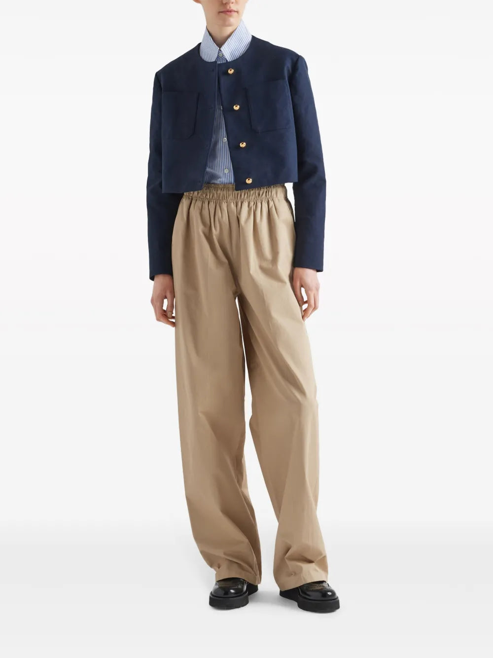 Cropped Structured Jacket with Gold Buttons