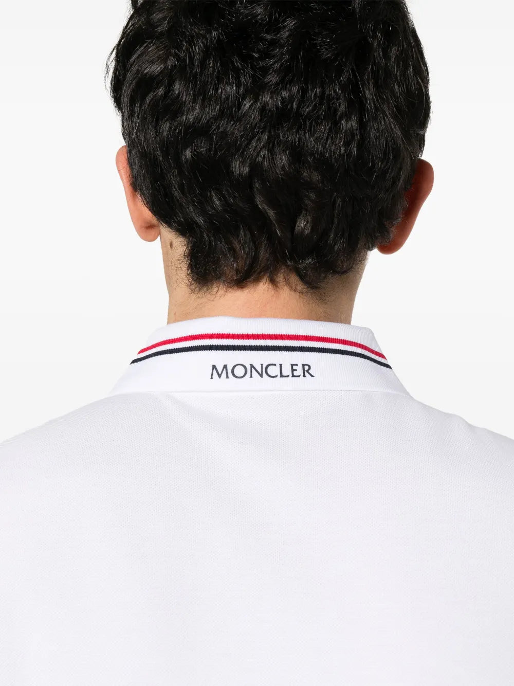 Moncler White Polo Shirt with Signature Tricolor Collar