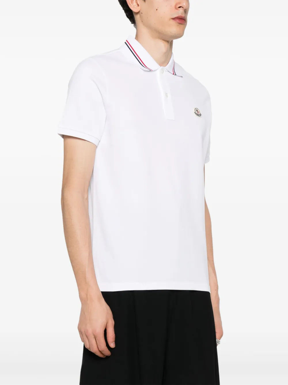 Moncler White Polo Shirt with Signature Tricolor Collar