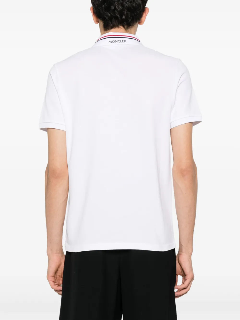Moncler White Polo Shirt with Signature Tricolor Collar