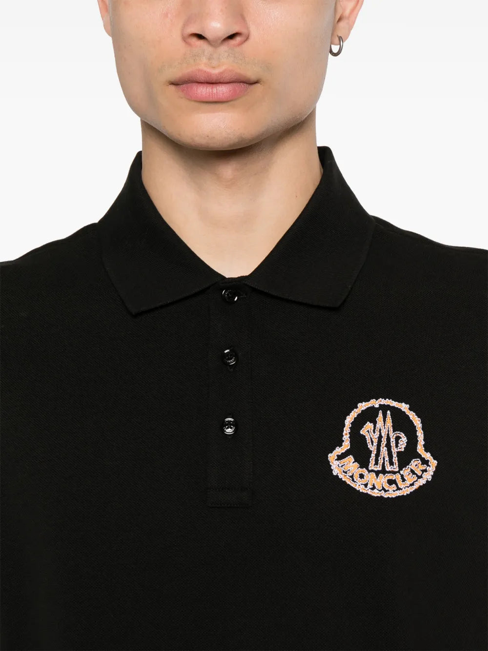 Moncler Black Polo Shirt with Statement Embroidered Logo