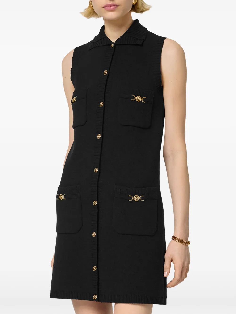 Medusa Button Knit Sleeveless Dress