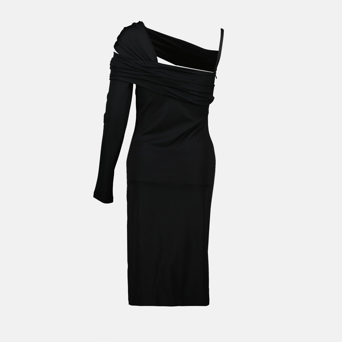 Asymmetric Draped One-Shoulder Midi Dress