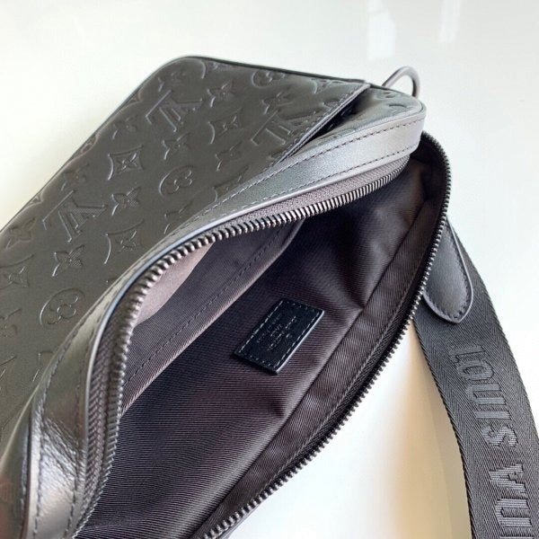 Monogram Embossed Black Messenger Crossbody Bag