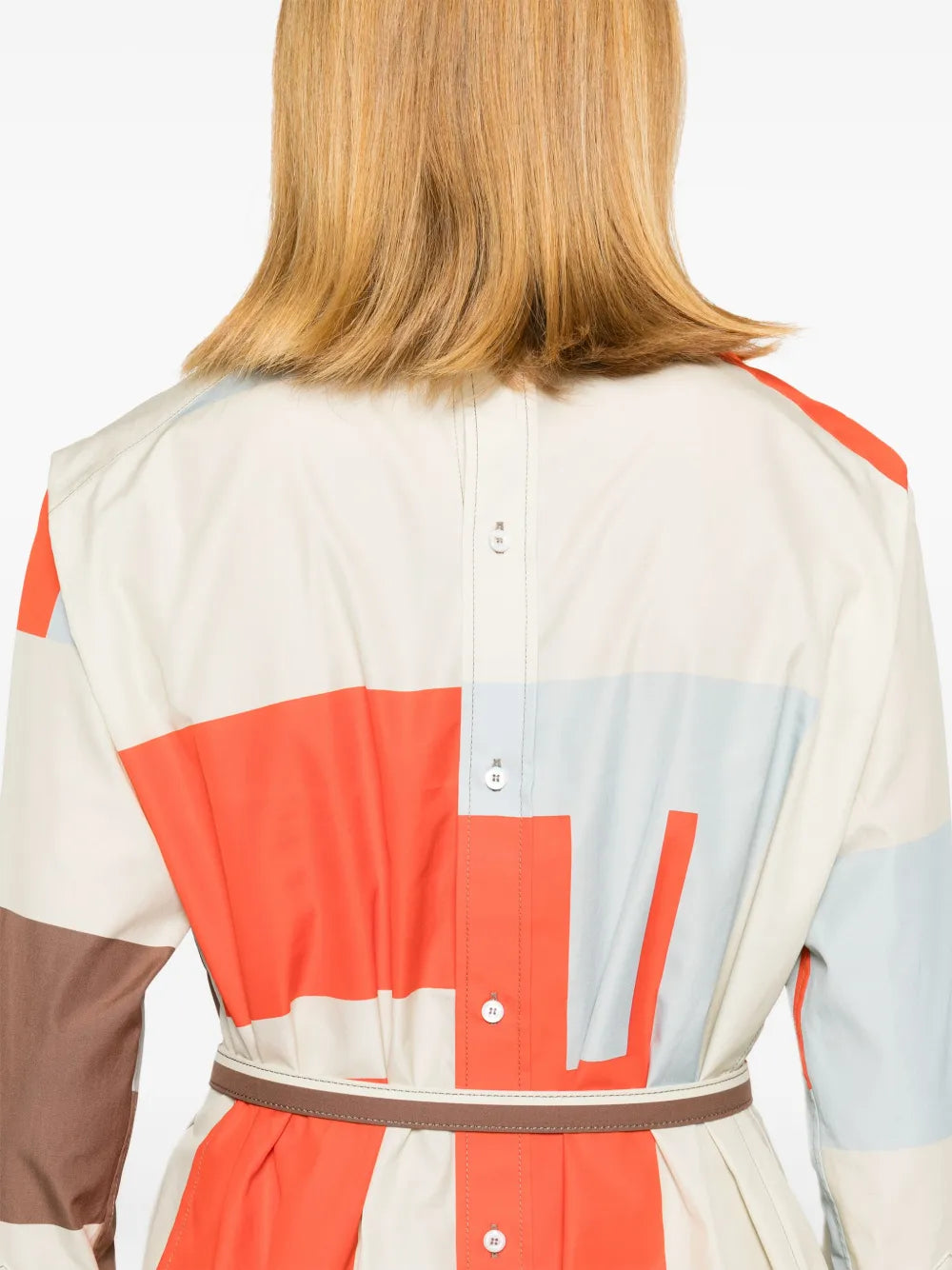 Abstract Color-Block Belted Shirt Dress
