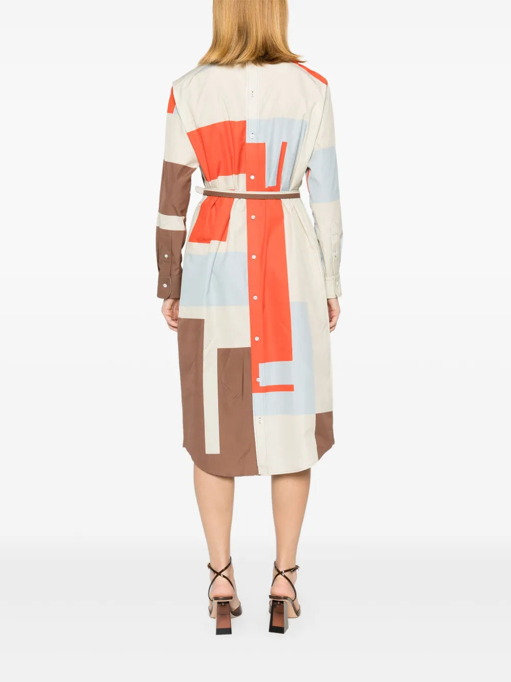 Abstract Color-Block Belted Shirt Dress
