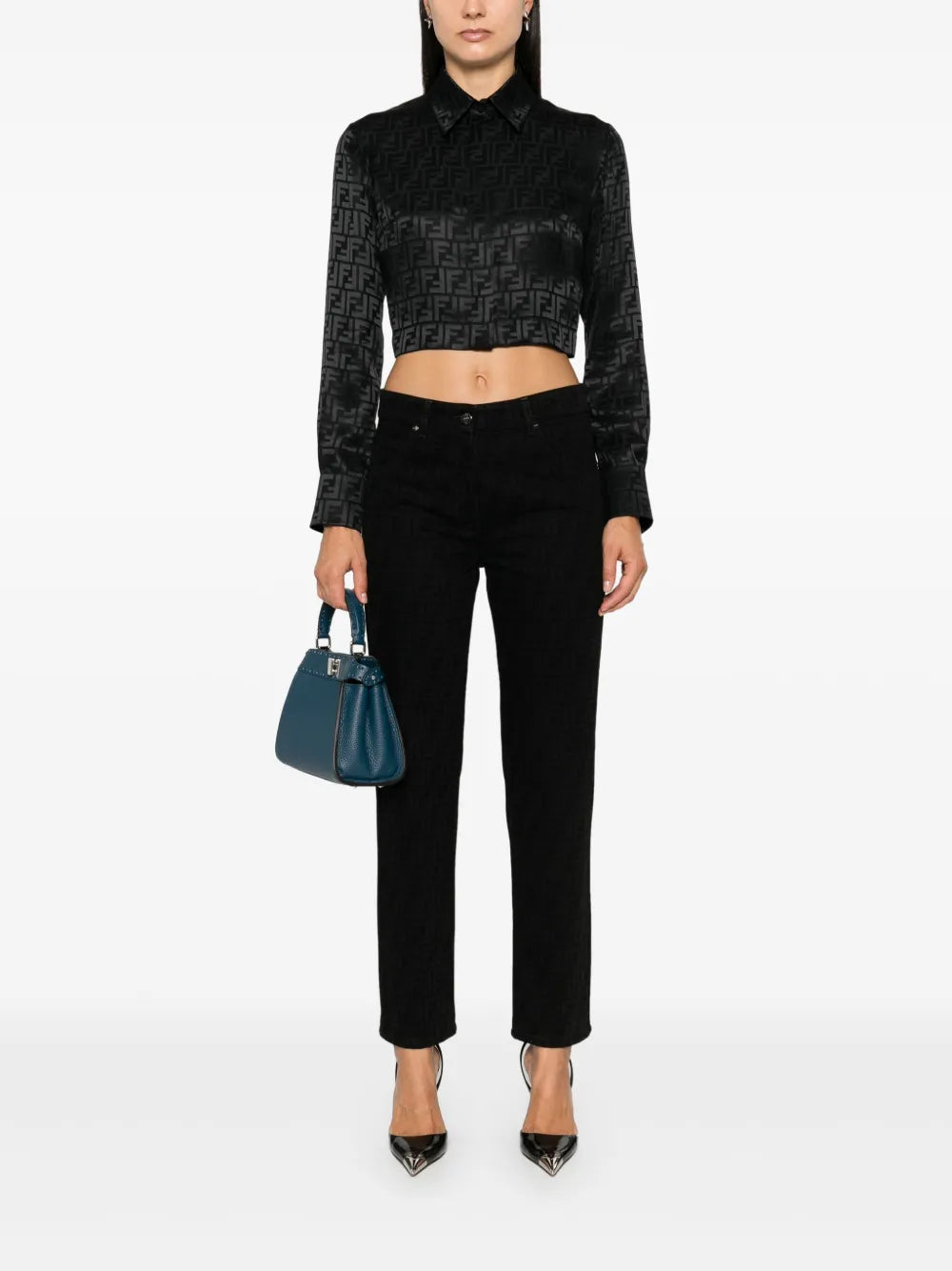 Black Monogram Slim-Fit Jeans