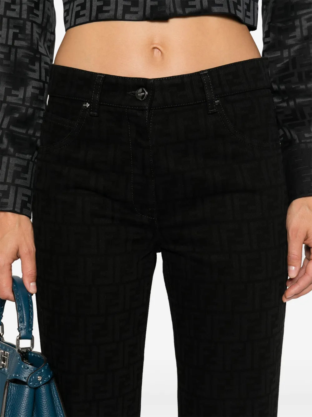 Black Monogram Slim-Fit Jeans