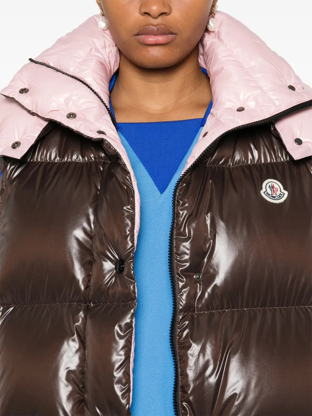 Brown & Pink Hooded Puffer Vest