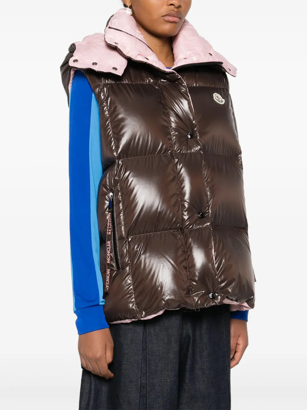 Brown & Pink Hooded Puffer Vest