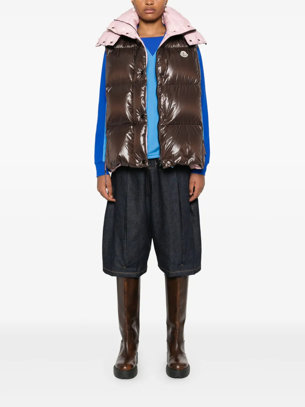 Brown & Pink Hooded Puffer Vest