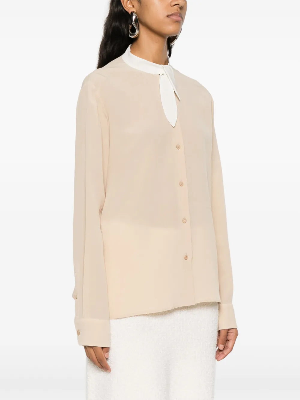 Cream Silk Bow Collar Blouse